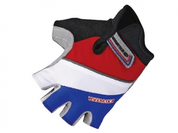 Велосипедные перчатки TBS детские, материал: вентилируемая искусственная кожа с амортизирующими вставками/спандекс, теплопроводящие и отражающие элементы. размер: м (7х10,7см). цвет: красный/белый/синий