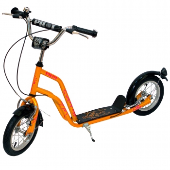 Детский самокат на надувных колесах Pilot s 12", цвет: оранжевый (Без крыльев)