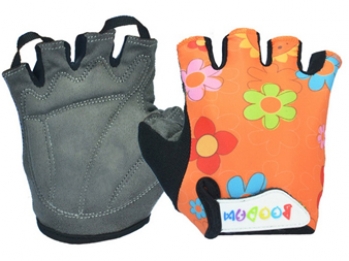 Детские перчатки 223-1. Материал: микрофибра/лайкра. Размер: ""S/M(7,8х12,5см). Цвет: оранжевый. Рисунок: цветы