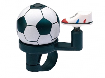 Звонок JH-302 "Футбольный Мяч" D:38 мм, алюминиевый купол и пластиковая ""база, для руля D:22,2