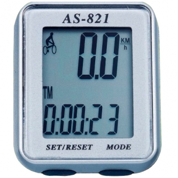Велокомпьютер as-821 проводной. 11 функций: скорость /режим сканирования /время /""пройденное расстояние/одометр /максимальная скорость /средняя скорость /часы /счётчик ""калорий /секундомер. цвет: серебристый