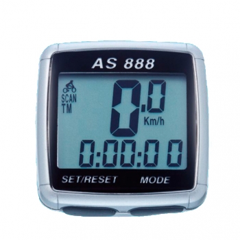 Велокомпьютер as-888 проводной. 8 функций: скорость /режим сканирования /время /""пройденное расстояние/одометр /максимальная скорость /средняя скорость /часы. цвет: ""серебристый