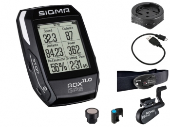 Велокомпьютер SIGMA ROX GPS 11.0 set чёрный вкл. датчики скорости/каденса R2 с магнитами и пульса R1: навигация по тр...