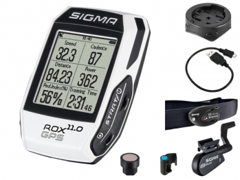 Велокомпьютер SIGMA ROX GPS 11.0 set белый вкл. датчики скорости/каденса R2 с магнитами и пульса R1: навигация по тре...