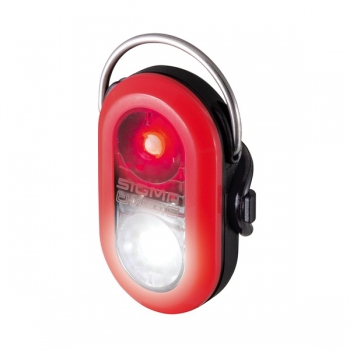 Фонарик безопасности SIGMA SPORT MICRO DUO красный: красный и белый LED, заметность с 50м, 2 режима, брызгозащита IPX4, время работы до 60ч, вес 21г, батарейки 2хCR2032 в компл.
