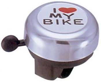 Звонок JH-800AL-CP, D:55мм. Материал: алюминий/пластик. Цвет: ""серебристый. Рисунок: надпись "I love my bike".