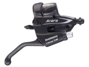 Shimano шифтер/тормозная ручка st-m360 acera для v-brake, левая, под два пальца, 3 скорости, трос 1800мм, чёрная