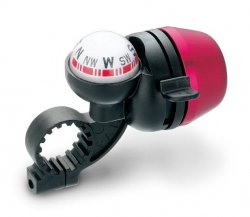 Велосипедный звонок yws-670a,с компасом, d:42мм. материал: алюминиевый купол, пластиковая база. цвет: черный/розовый.